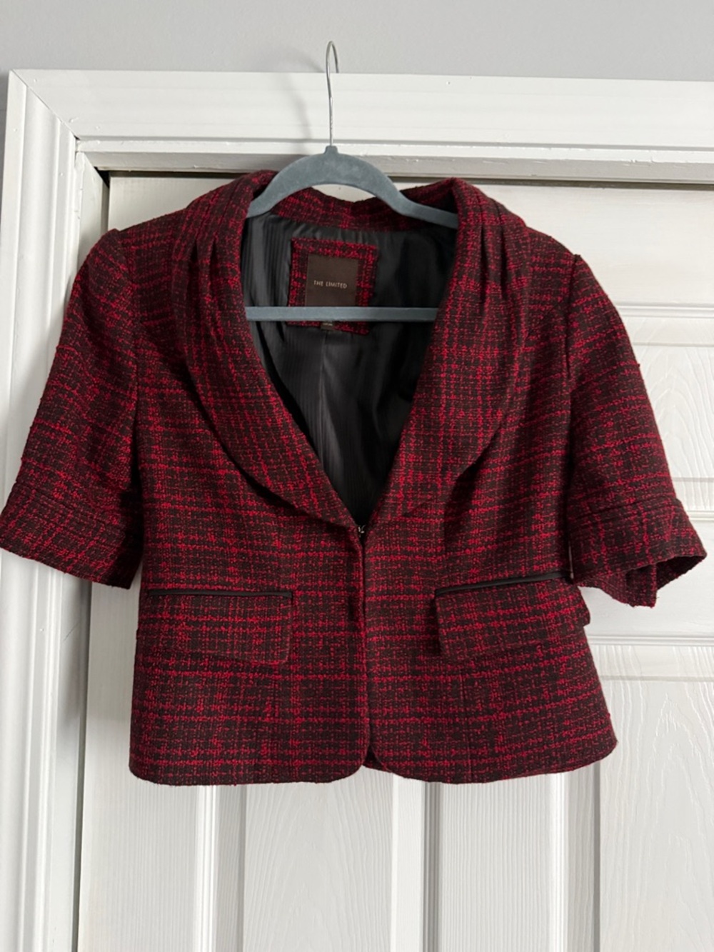 The Limited Burgundy Red Tweed Short-Sleeve Blazer